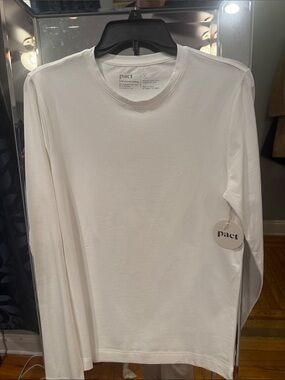 Pact Men's Organic Cotton- Long Sleeve Crewneck Shirt - White-Large